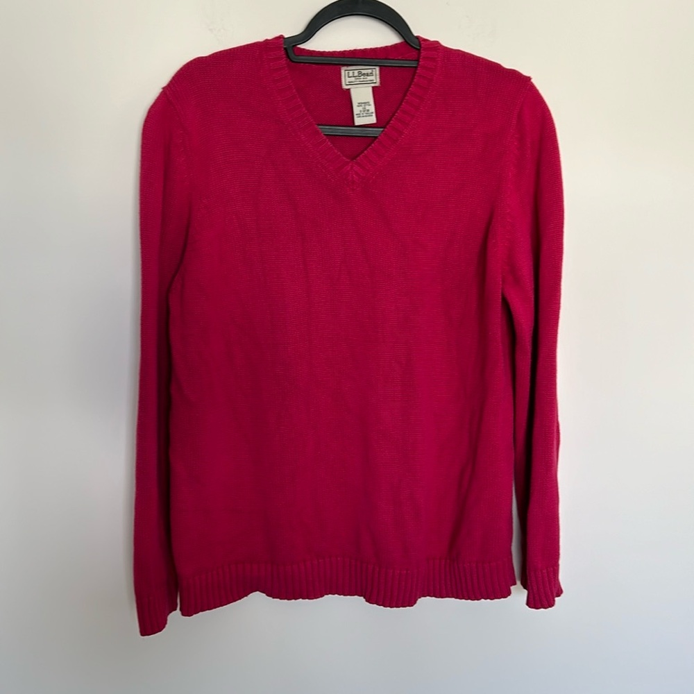 L.L. Bean Women's V-Neck Sweater in Raspberry